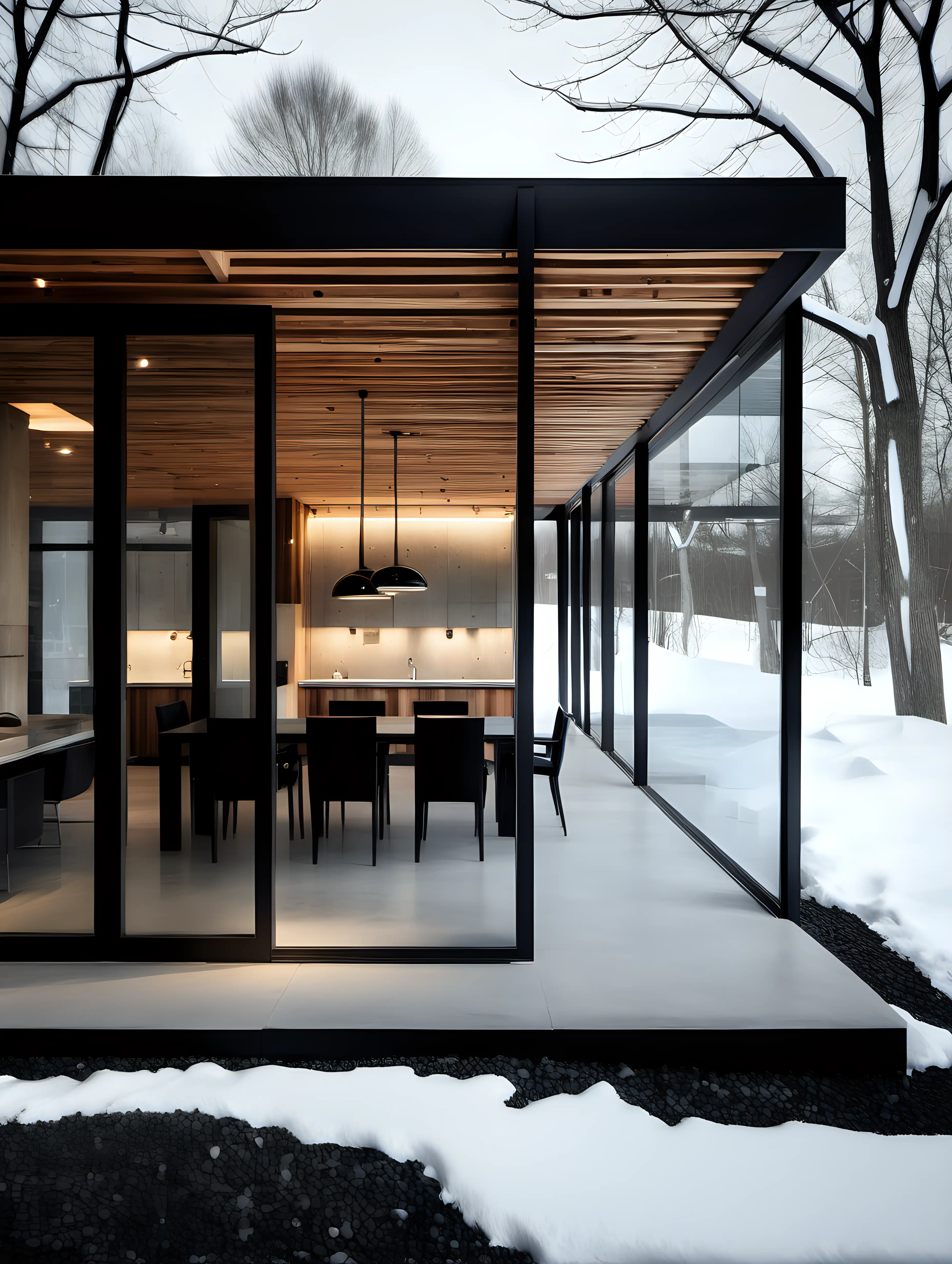 Modern Glass Pavilions Amidst Winter Landscape Contemporary Architecture with Romantic Touch