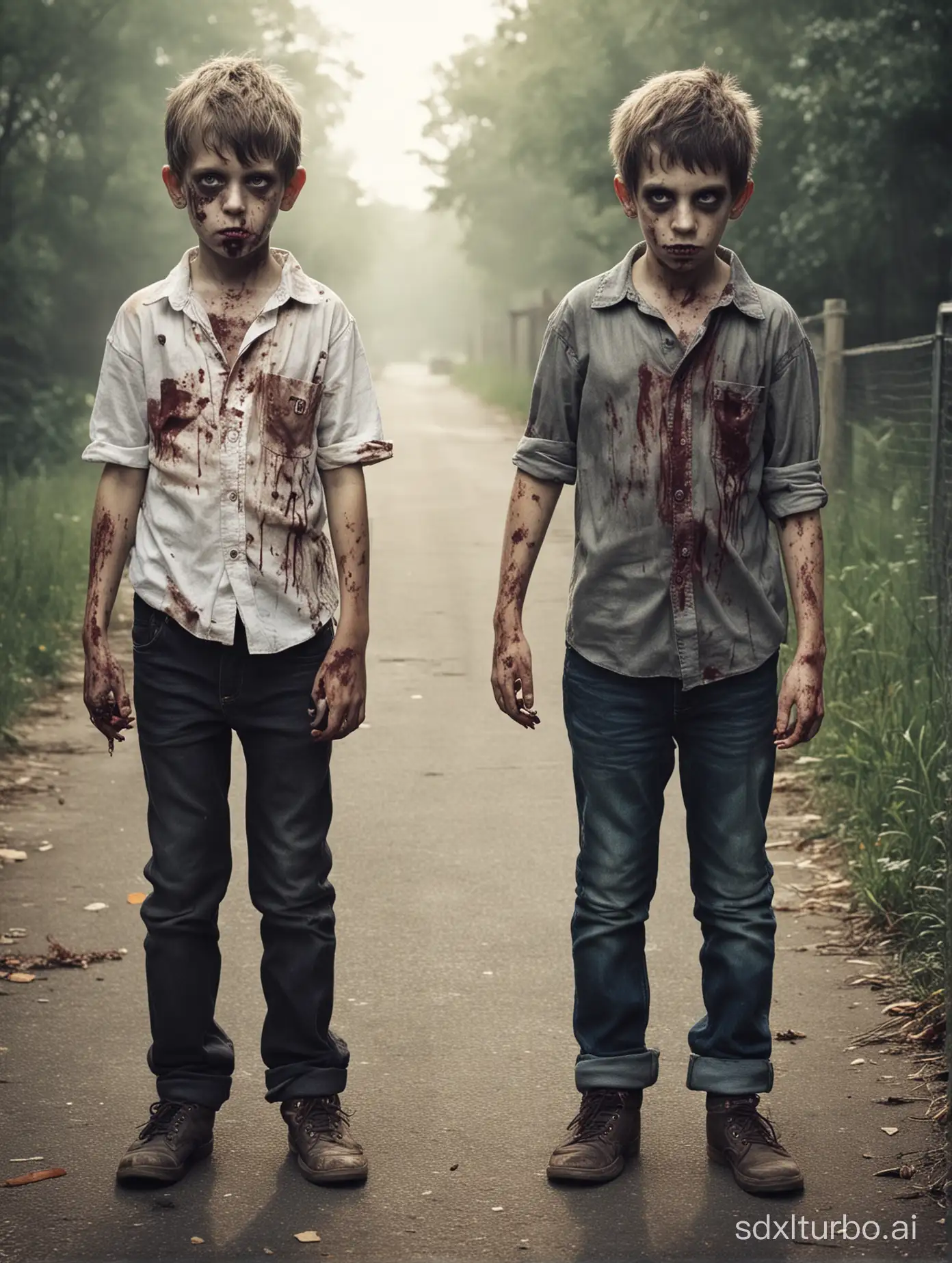 Little-Boys-Playfully-Transform-into-Zombies