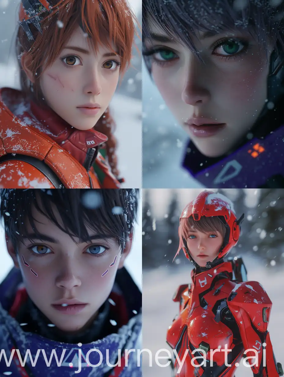 Evangelion as if It happens in Russia snow country, extreme Detail CG Unity 8K wallpaper, masterpiece, highest quality, exquisite lighting and shadow, highly dramatic picture, cinematic lens effect, delicate facial features, excellent detail, outstanding lighting, wide angle, (excellent rendering, enough to be proud of its kind, photorealistic image