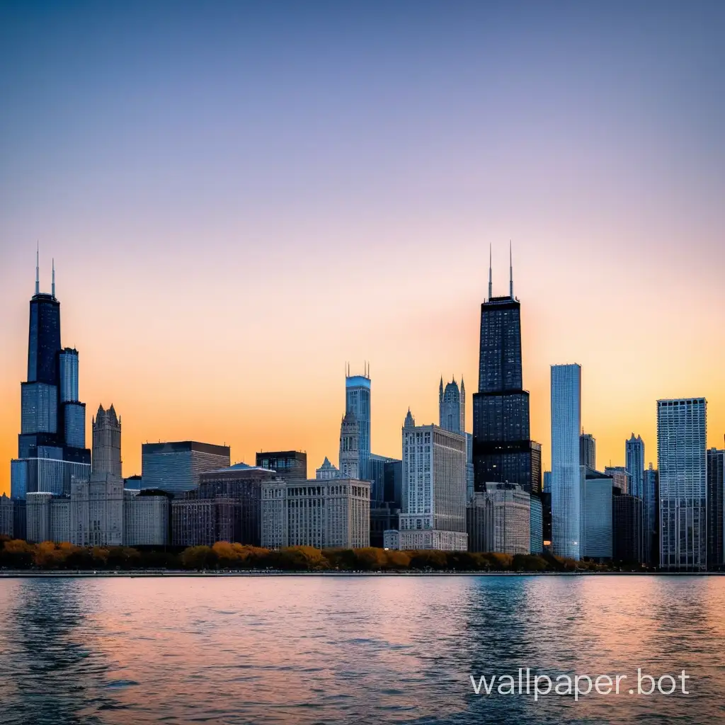 Iconic-Chicago-Skyline-at-Sunset-with-Magnificent-Architecture