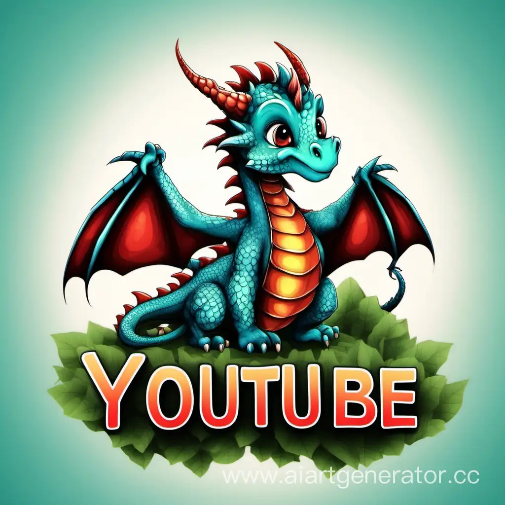 картинка для youtube  с маленьким милым драконом с надписью youtobe