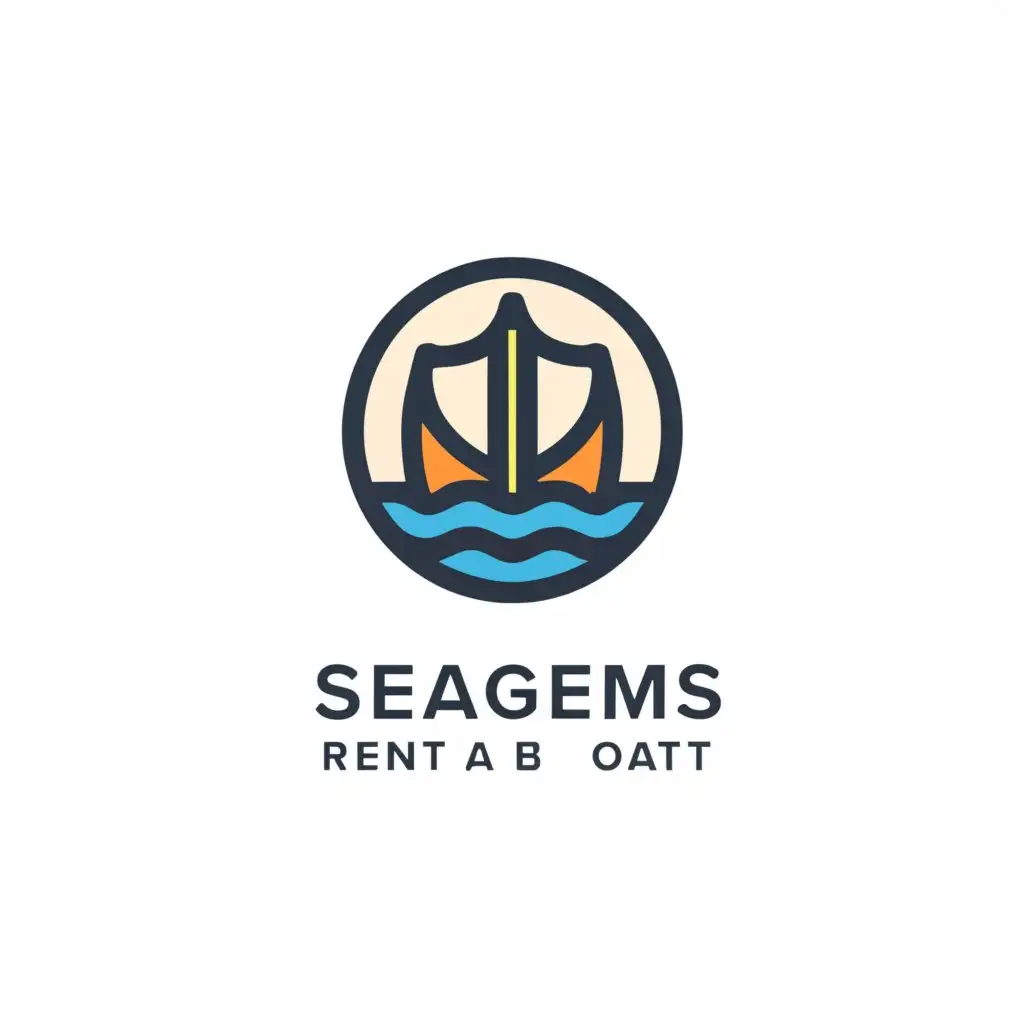 a logo design,with the text "Seagems  Rent a boat", main symbol:Boat,Minimalistic,be used in Travel industry,clear background