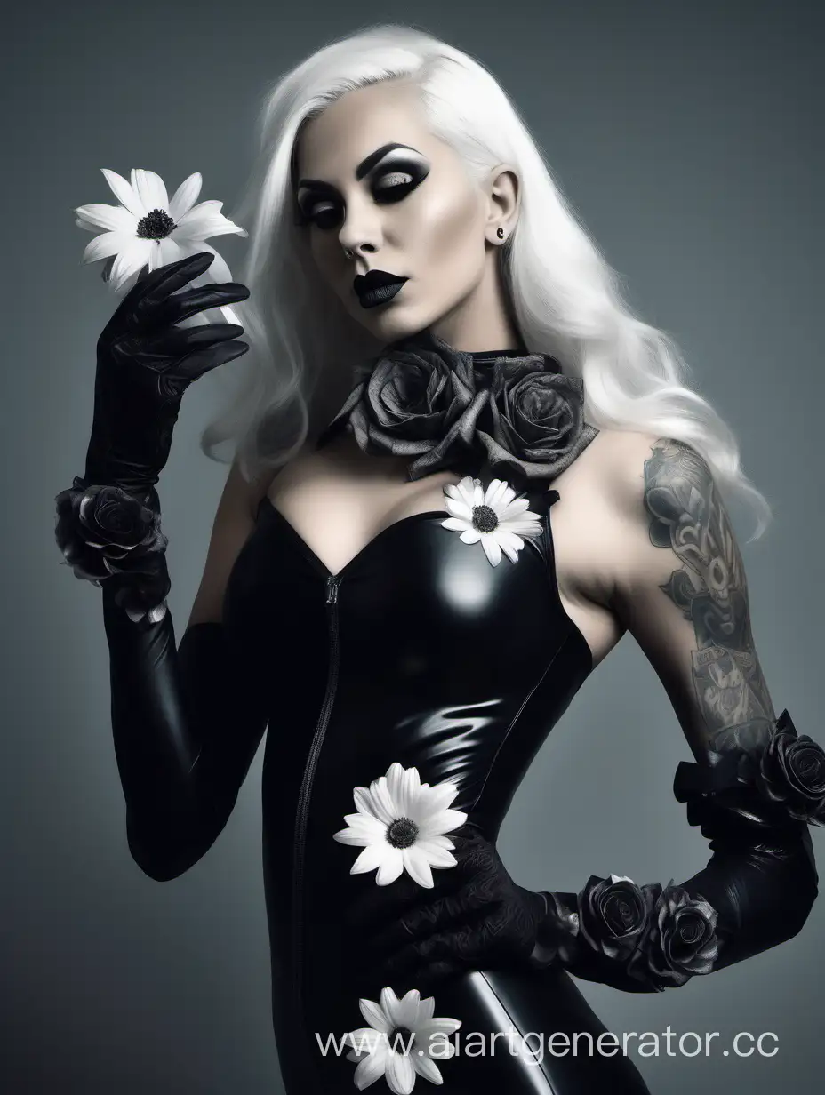 Sultry-Femme-Fatale-in-Striking-Latex-Ensemble-and-Floral-Tattoos