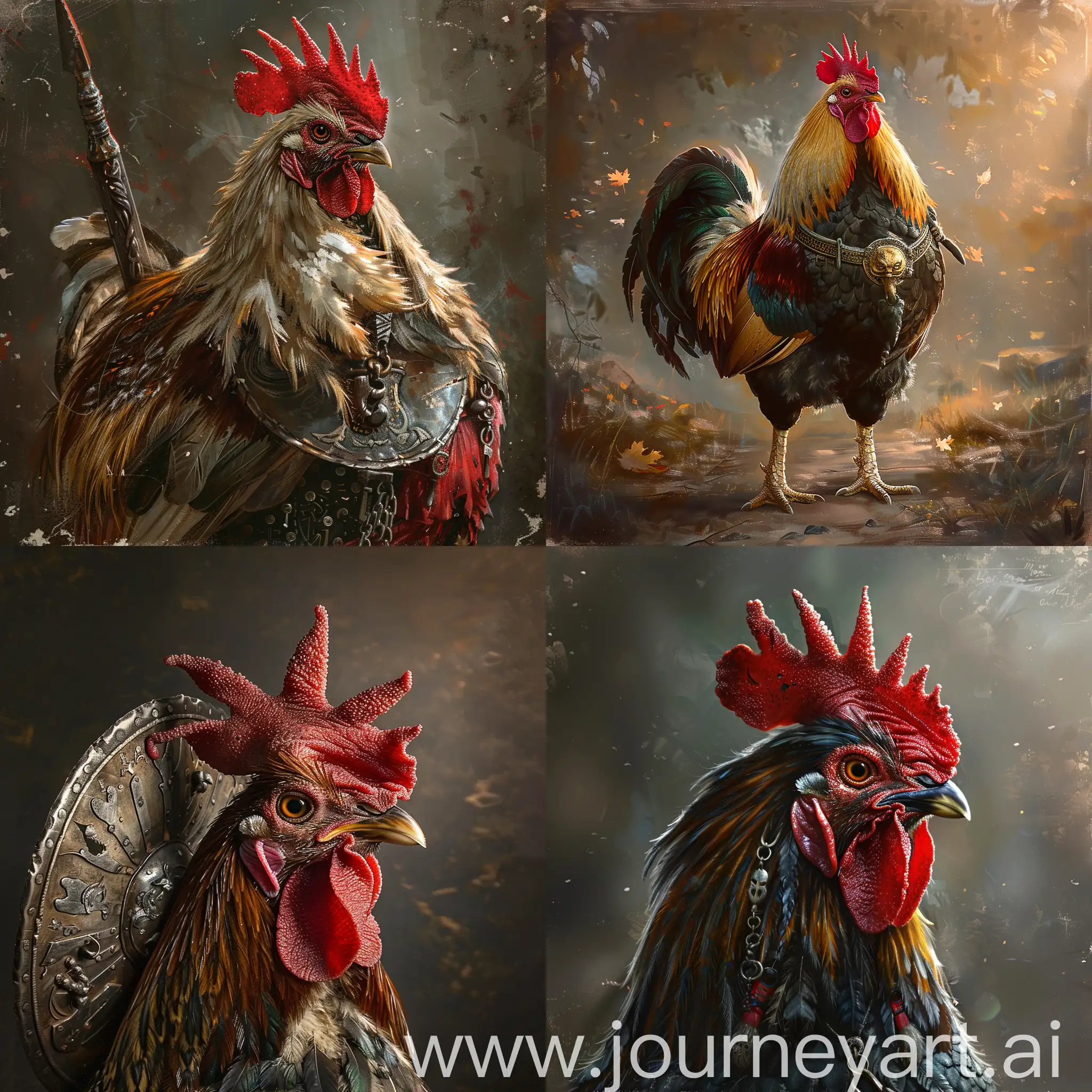 Lari, a warrior rooster with a very violent and scary history and a commander and gladiator