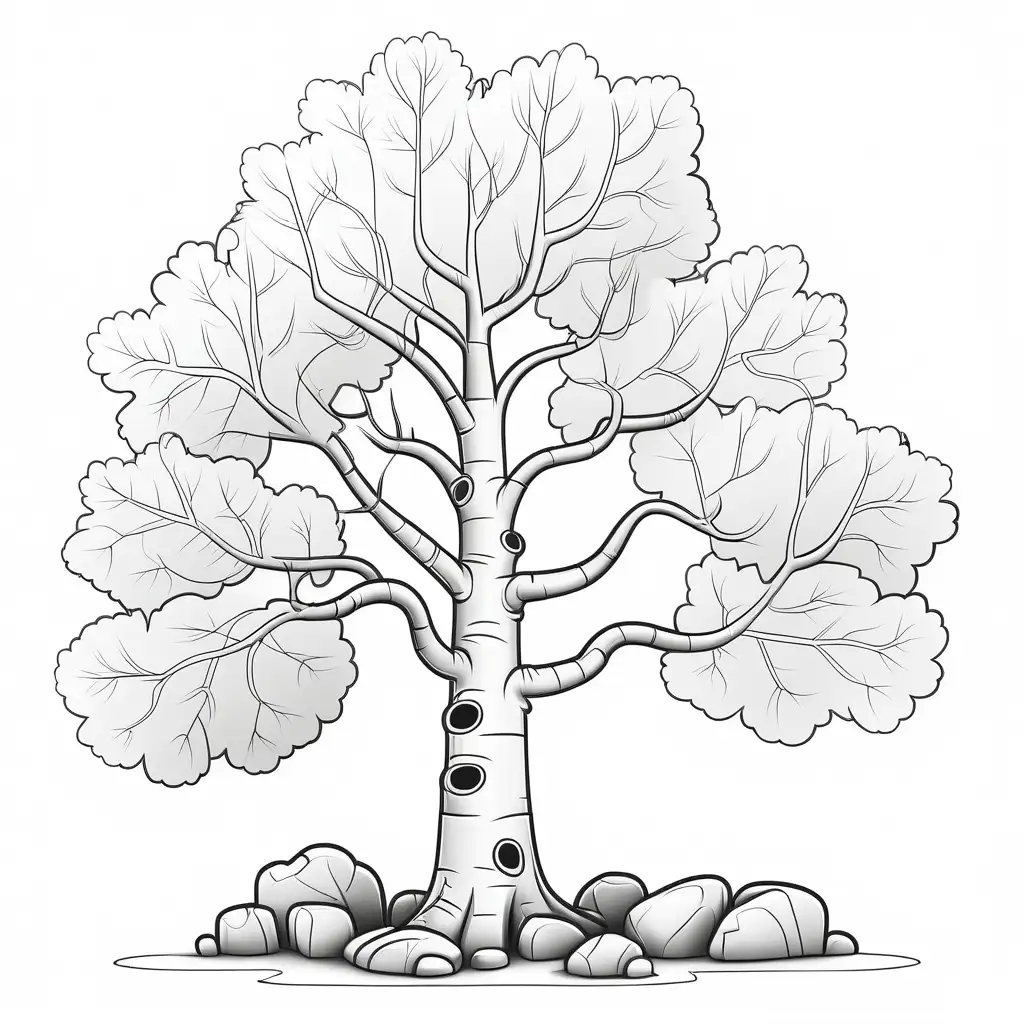 Aspen Tree Coloring Page for Kids Simple Black Outline Drawing