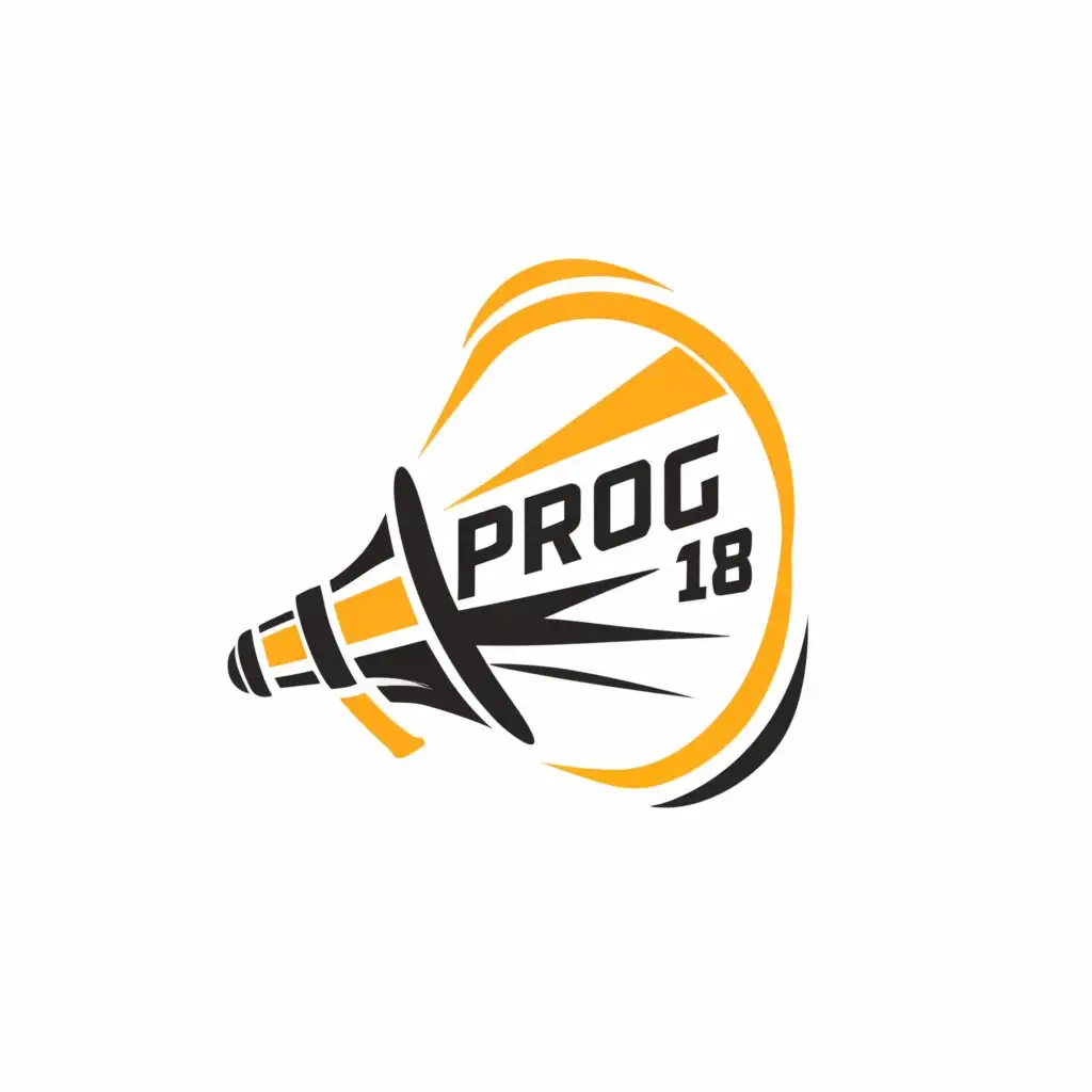 a logo design,with the text "Prog 18", main symbol:Logo name with a megaphone,Minimalistic,be used in Religious industry,clear background