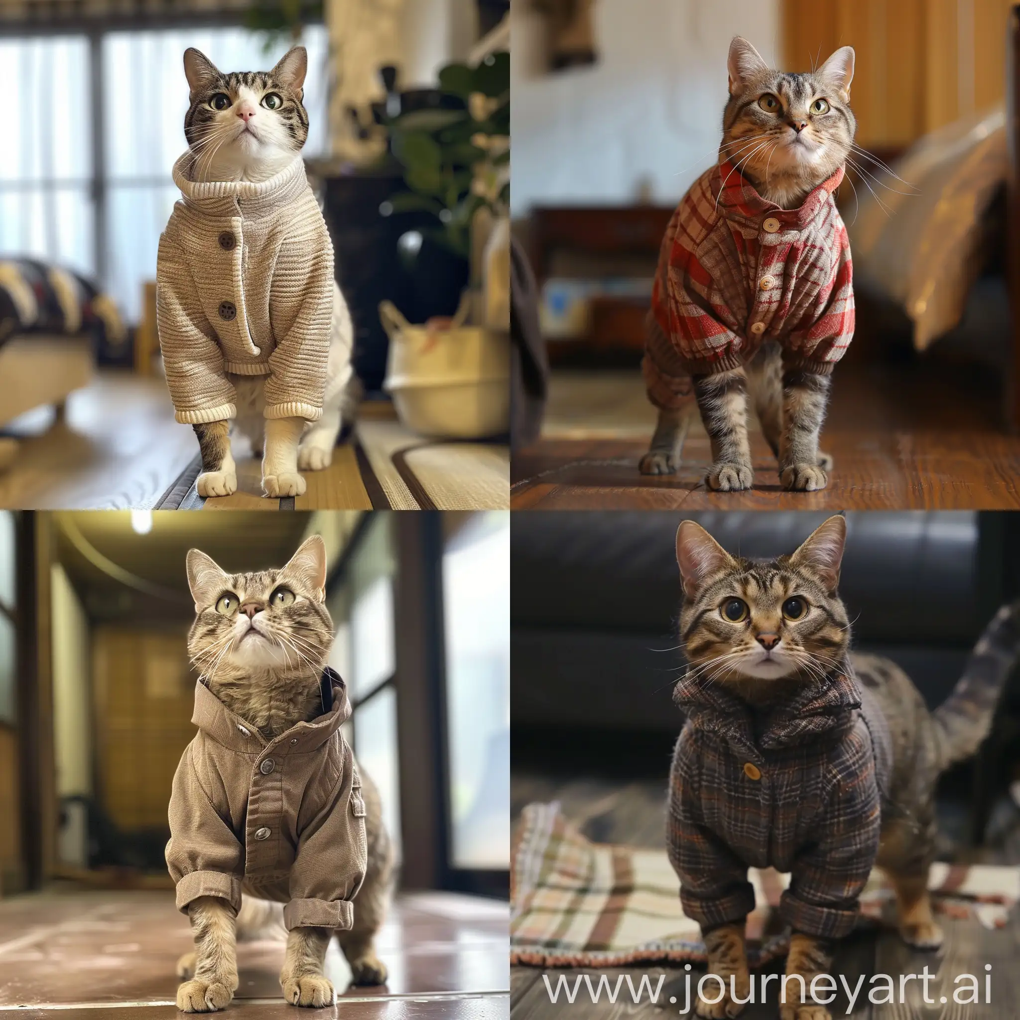 Fashionable-Cat-Standing-Upright-in-Clothing
