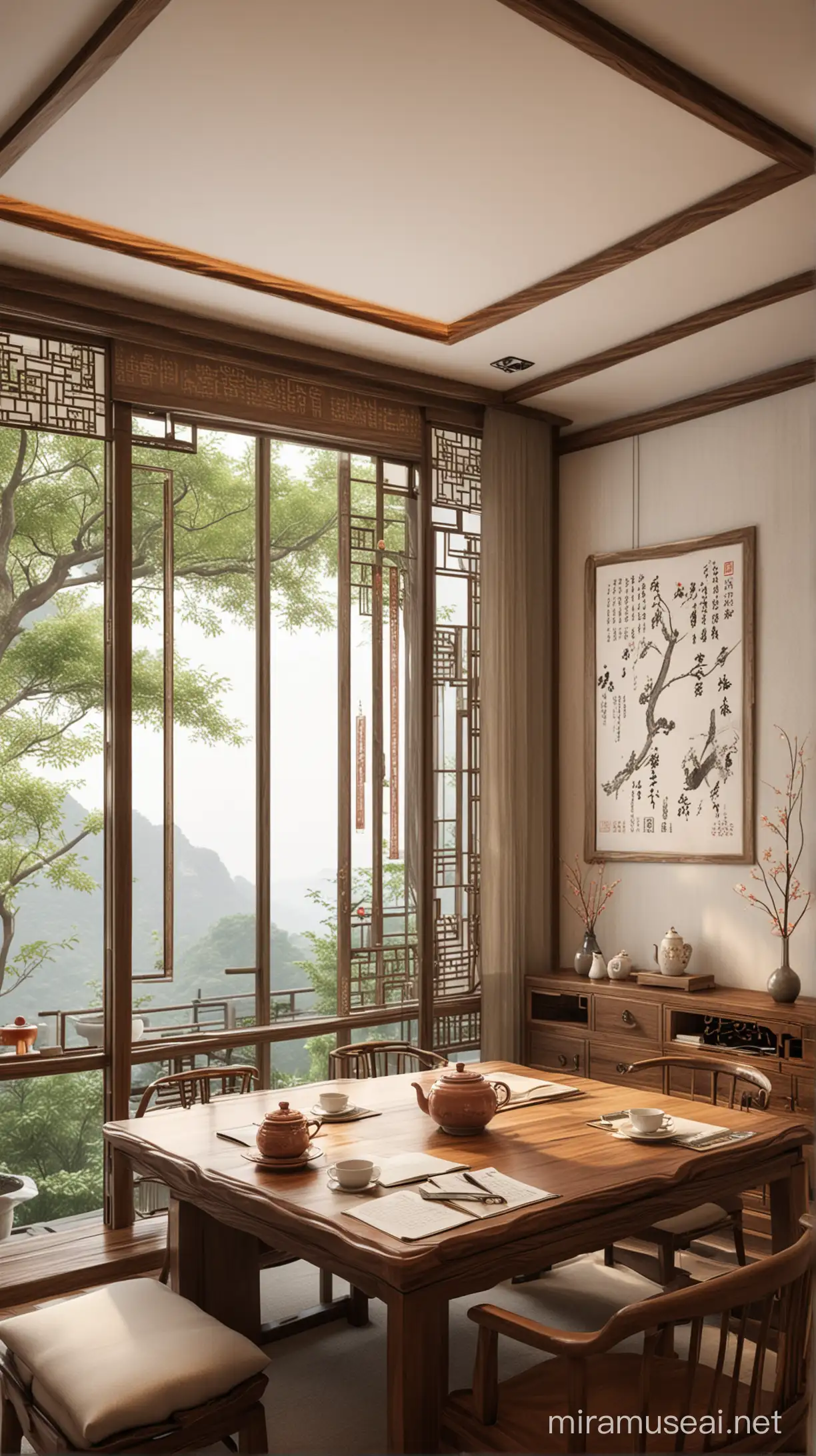 Chinese Tea Ceremony in a Stately Study Room
