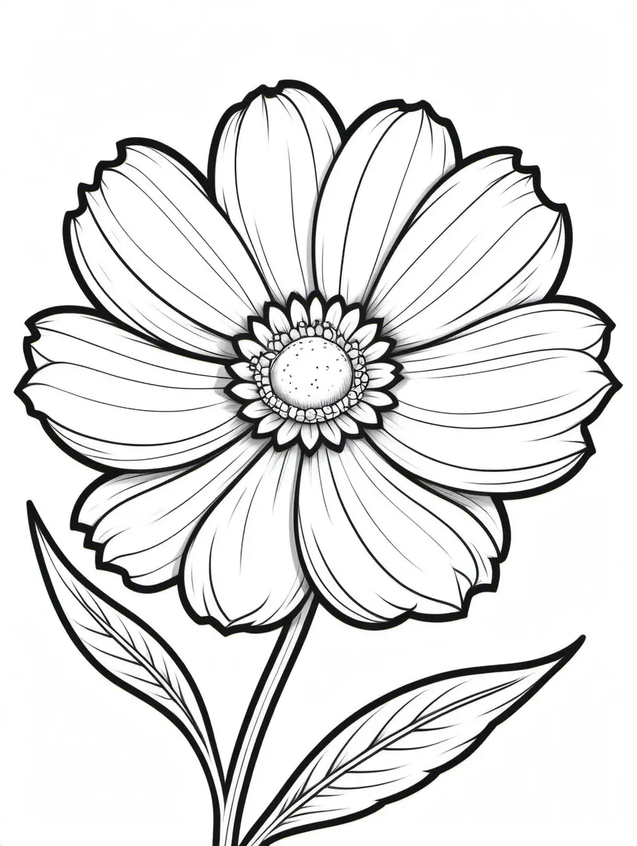 Charming Cosmos Flower Coloring Page Delightful Line Art in Black and White
