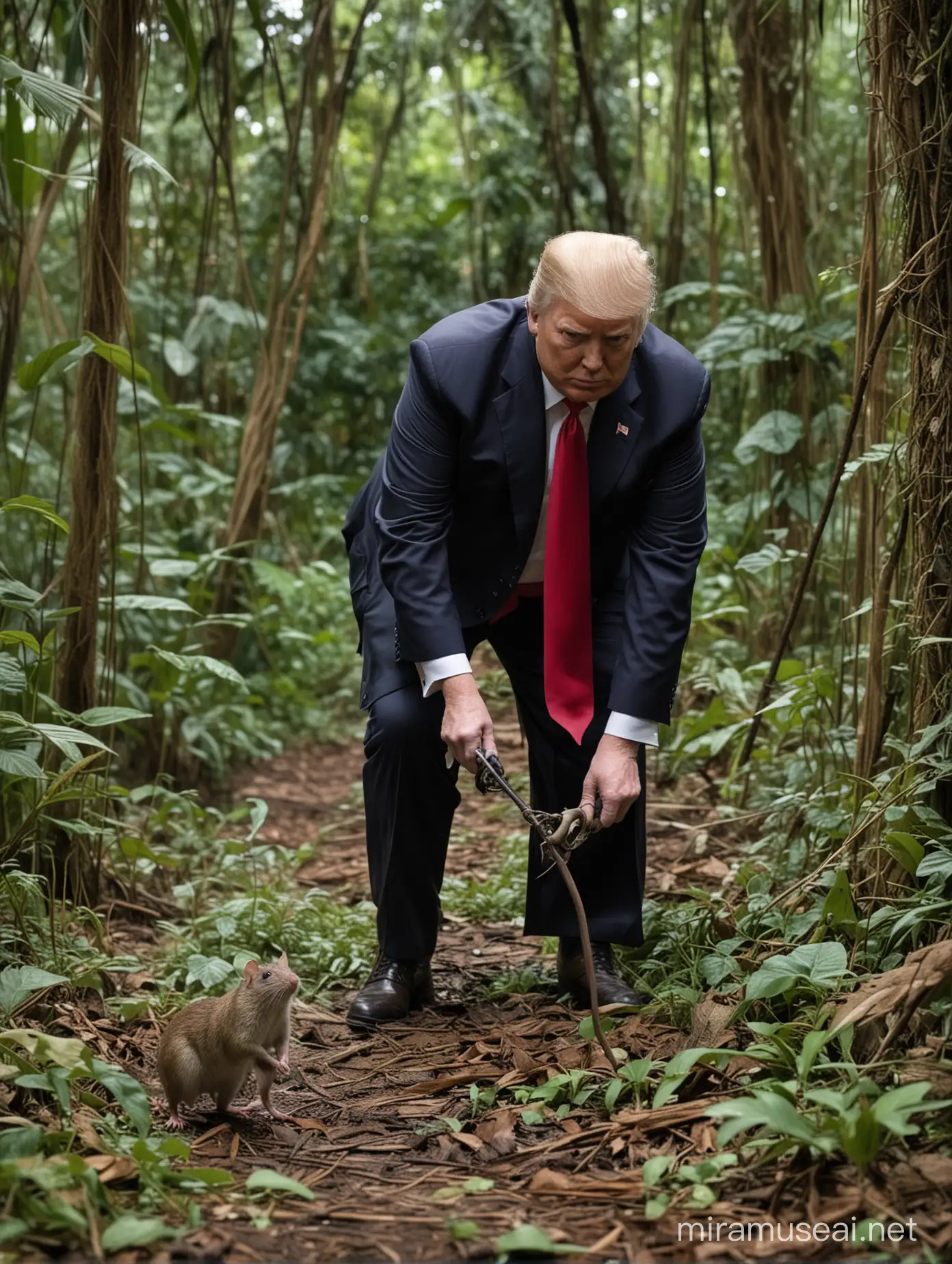 Donald Trump Hunting a Rat in the Jungle