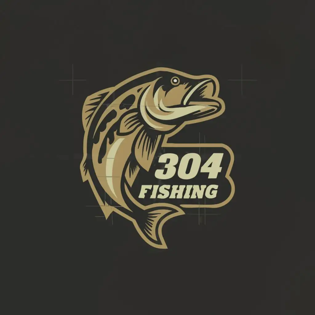 a logo design,with the text "304 Fishing", main symbol: Largemouth Bass 304