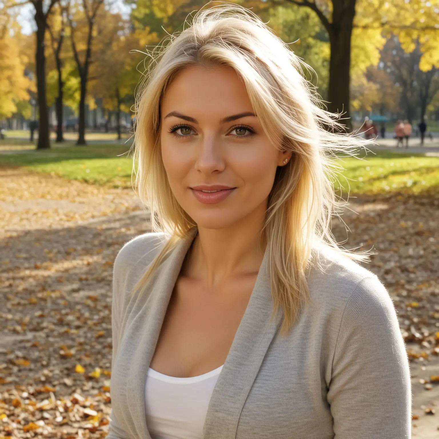 Blond Woman Enjoying Serene Moments in the Park