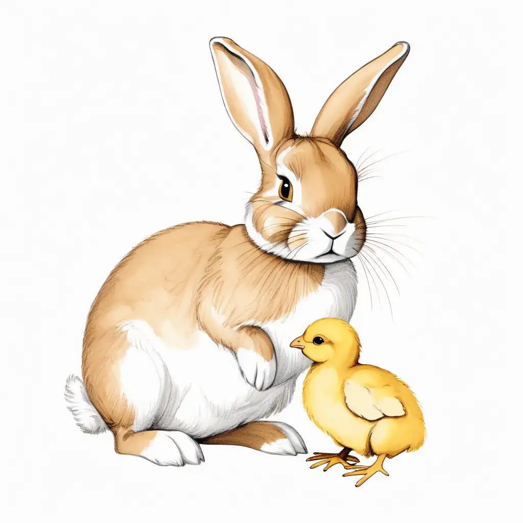 Adorable Easter Bunny and Chick Illustration on Clean White Background