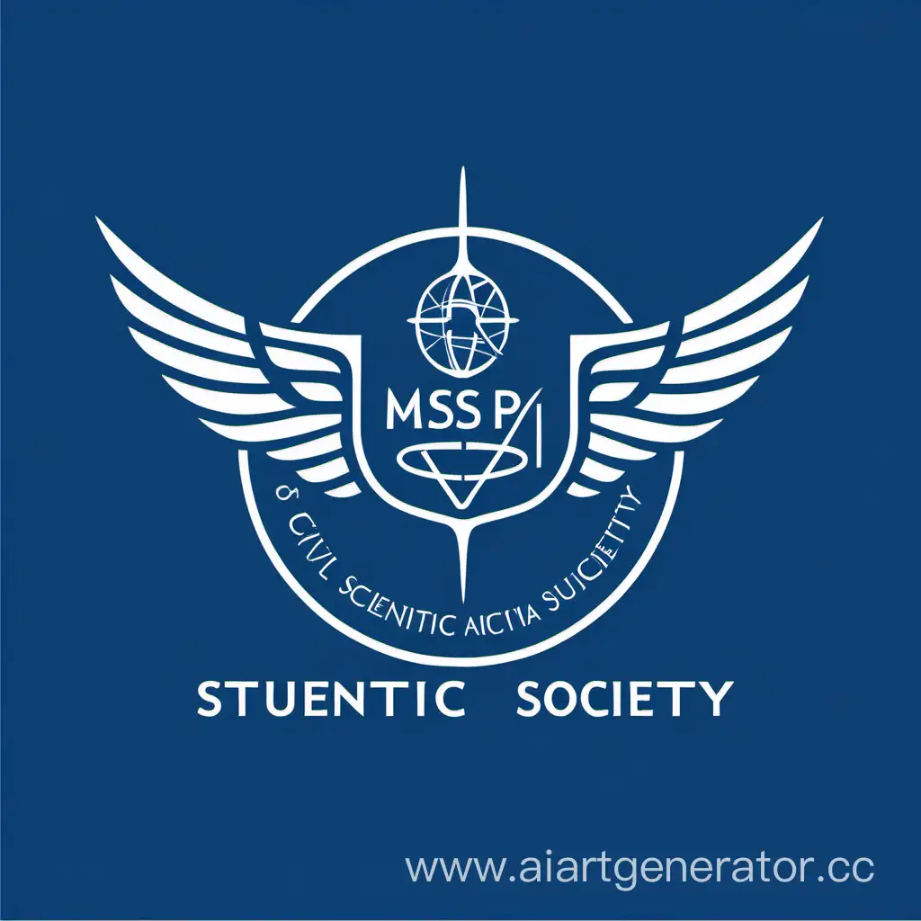  минималистичный логотип Студенческое научное общество университета гражданской авиации в Санкт-Петербурге в голубых тонах
