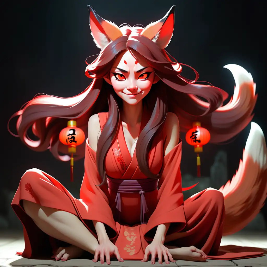 Enchanting Demoness in Chinesestyle Attire with Glowing Eyes