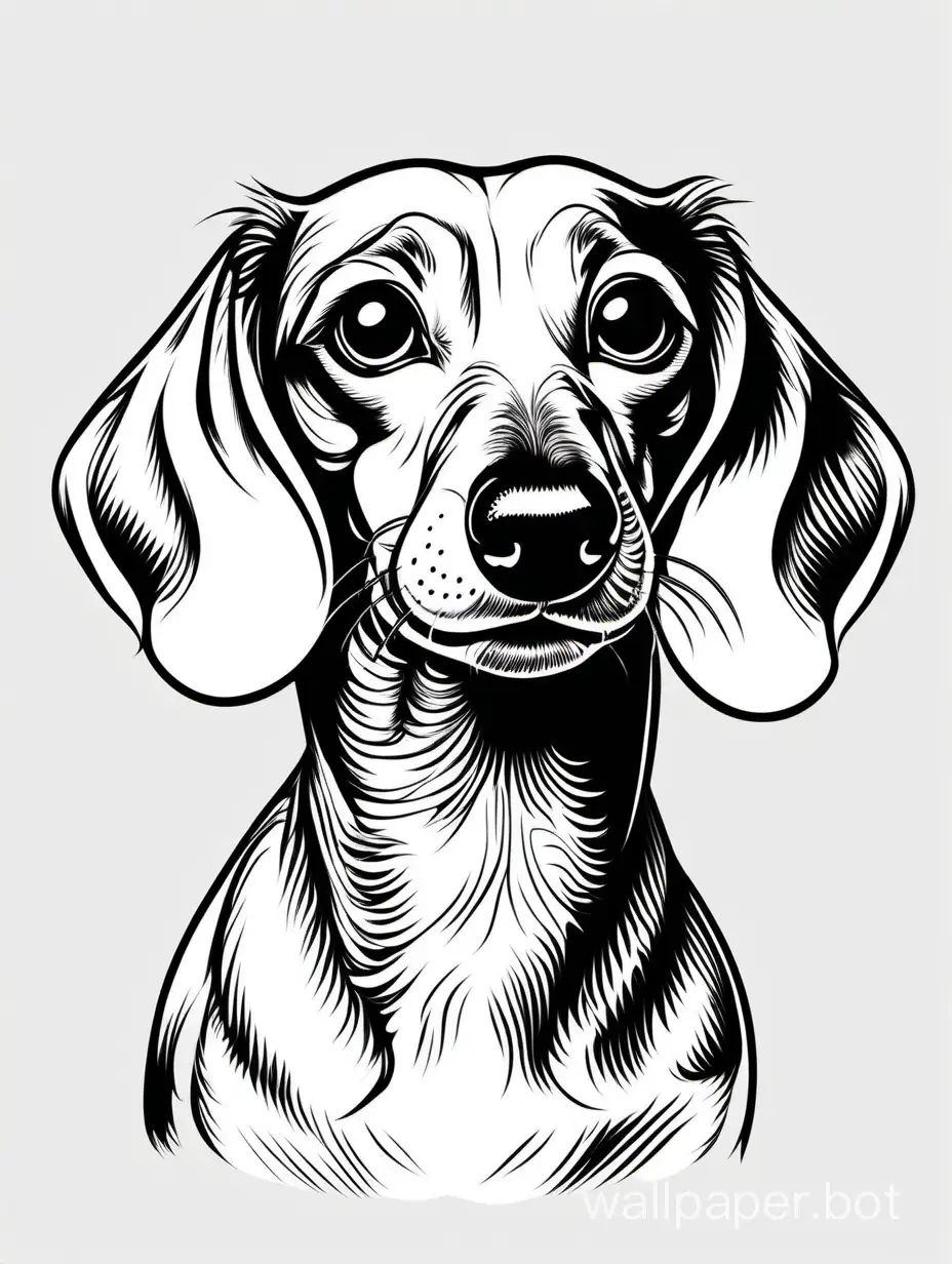 Dachshund Head, open mouth, high contrast, line art, hiperdetailed, white background