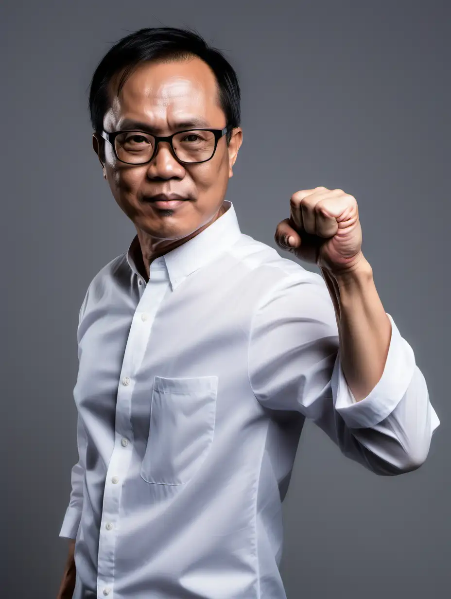 Confident Southeast Asian Man in Dynamic Fist Pose