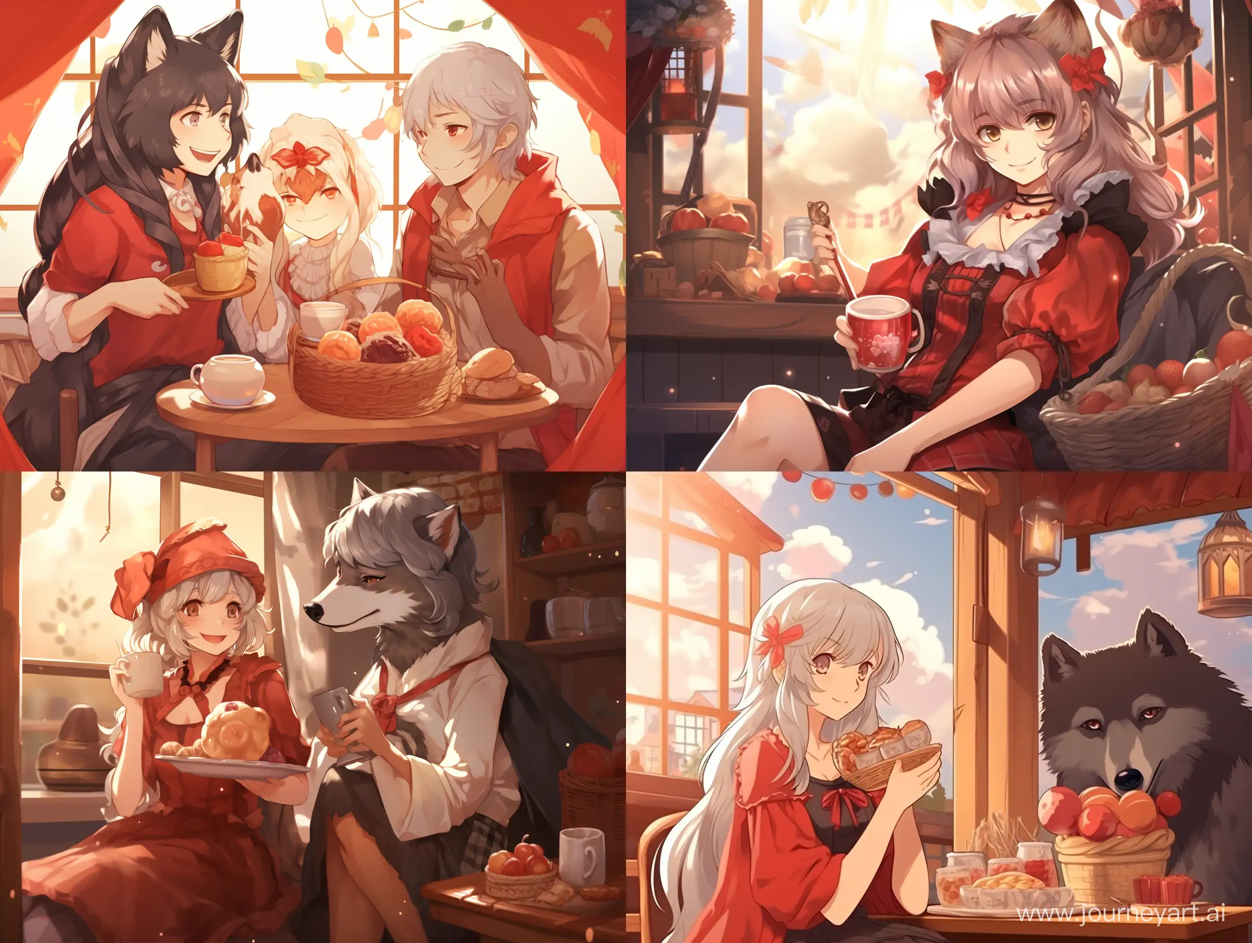 Charming-Anime-Fox-Girl-Red-Riding-Hood-Tea-Time-with-Wolf-and-Granny-Fox