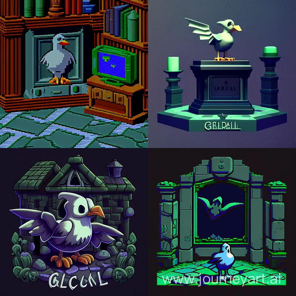 style of a playstation 1 game from 1998. seagull in the style of luigi's mansion, crt, grainy, scanlines, slight blur, little bloom, polygonal, low resolution