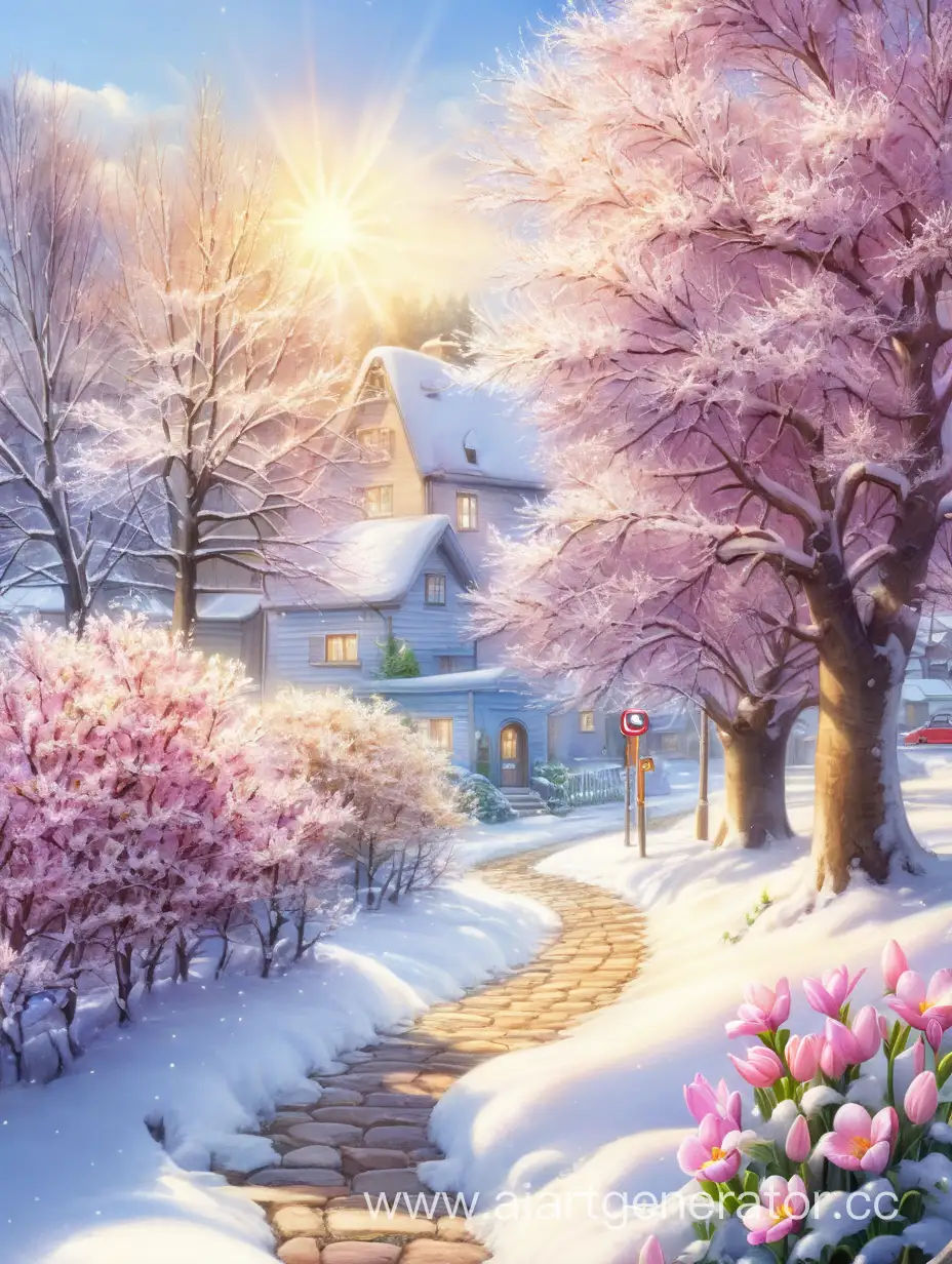 Vibrant-Spring-Scene-with-Blossoming-Flowers-and-Melting-Snow