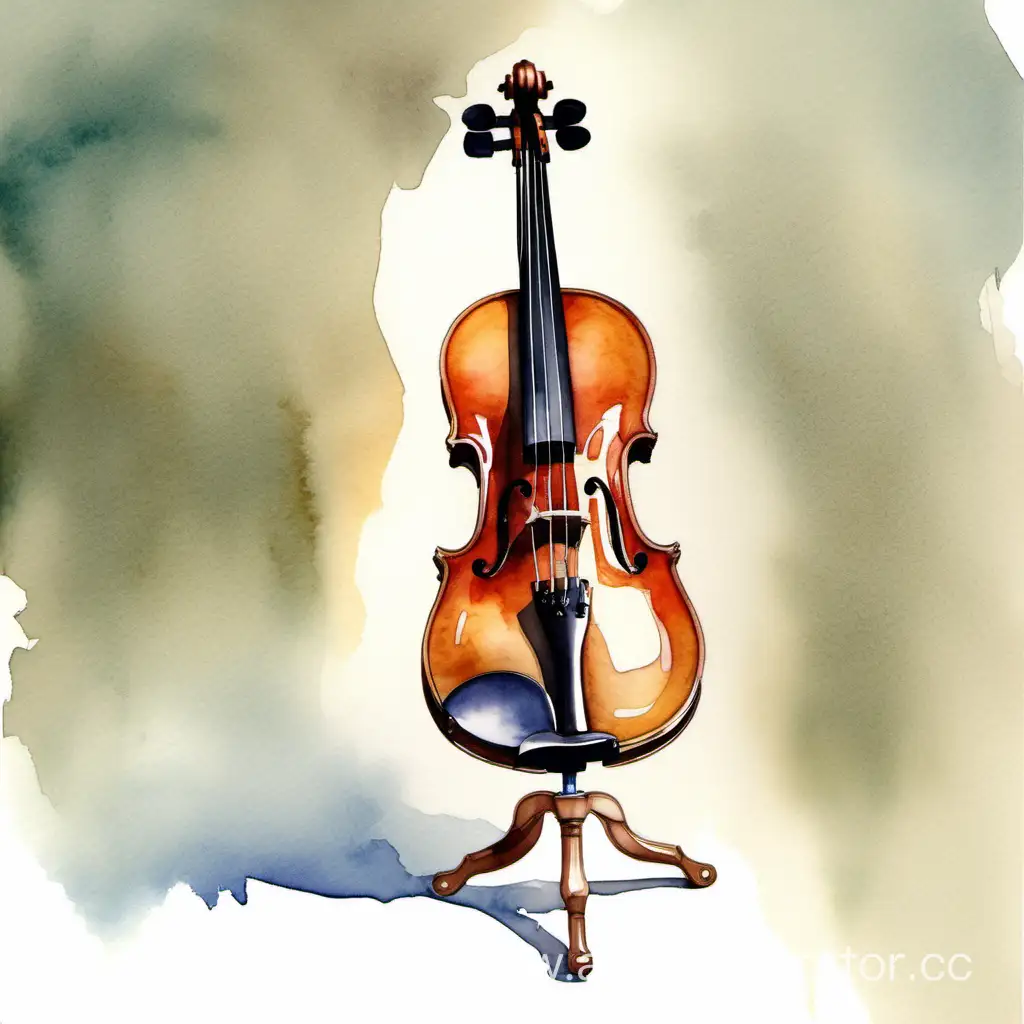 скрипка на подставке, полный размер, акварельный рисунок