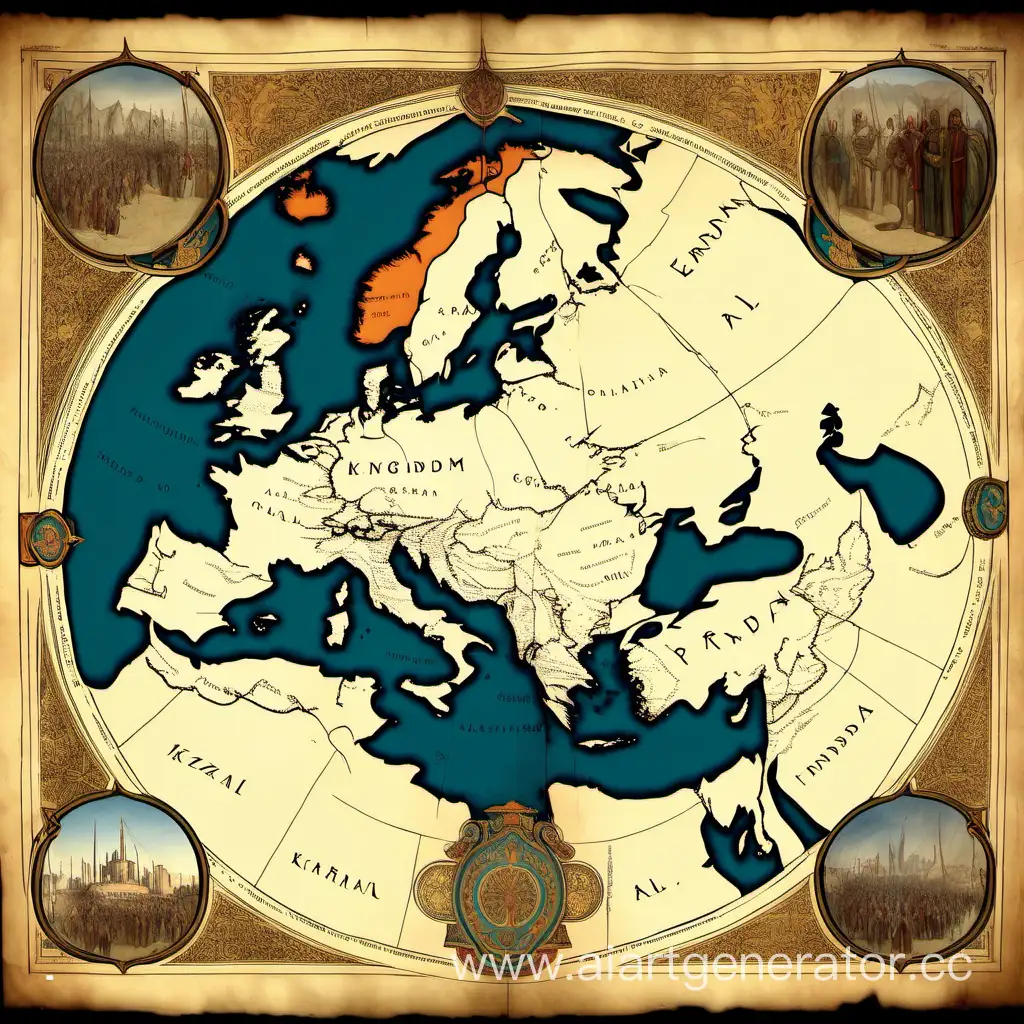 Карта мира с такими странами:  Империя Ри-Матиас  Королевство Фарунд  Княжество Казак-Аль-Кахар  Султанат Риж'Азираса  Королевство Сафим  Лесное княжество Молал  Тёмное королевство Назрани