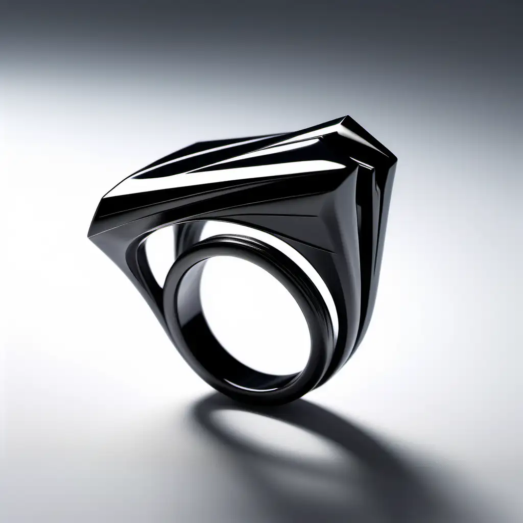 Bague art déco de style Zaha Hadid épuré et musclé étant aérienne