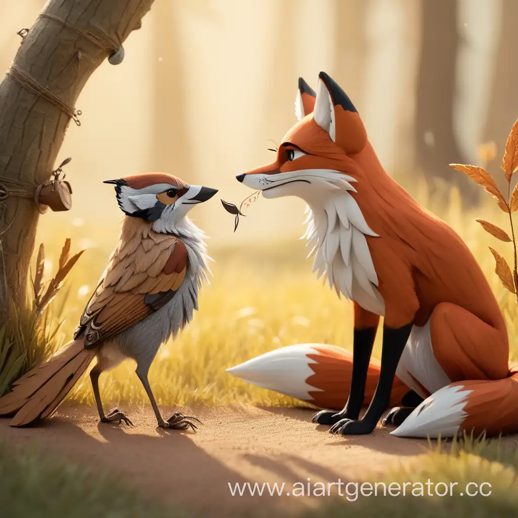 Endearing-Friendship-Between-Sparrow-and-Fox