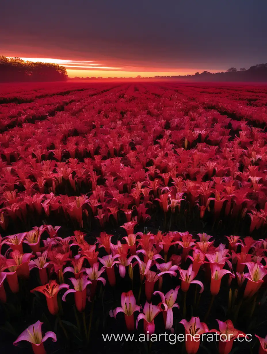 Dawns-Elegance-A-Surreal-Landscape-of-BloodRed-Lilies