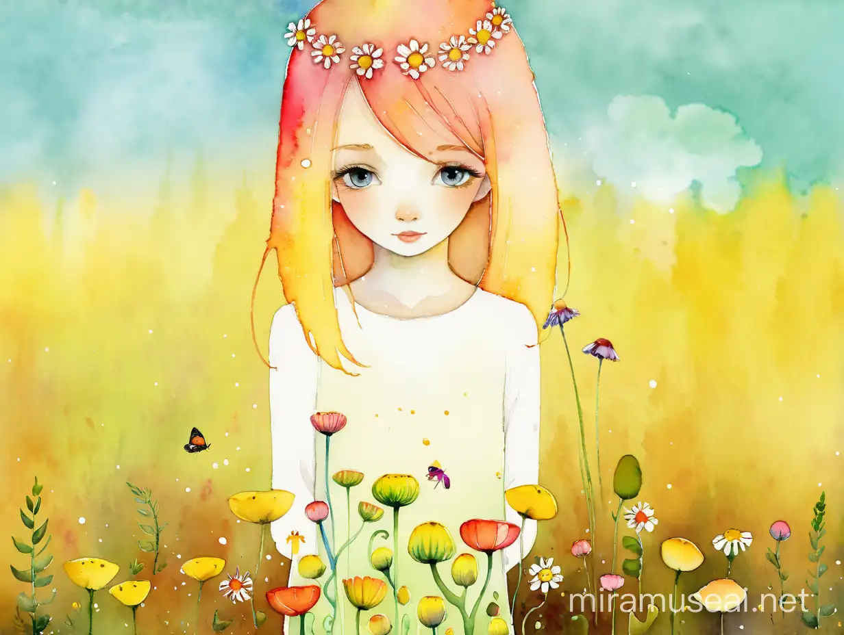 лето, цветы, девочка, watercolour style by Alexander Jansson