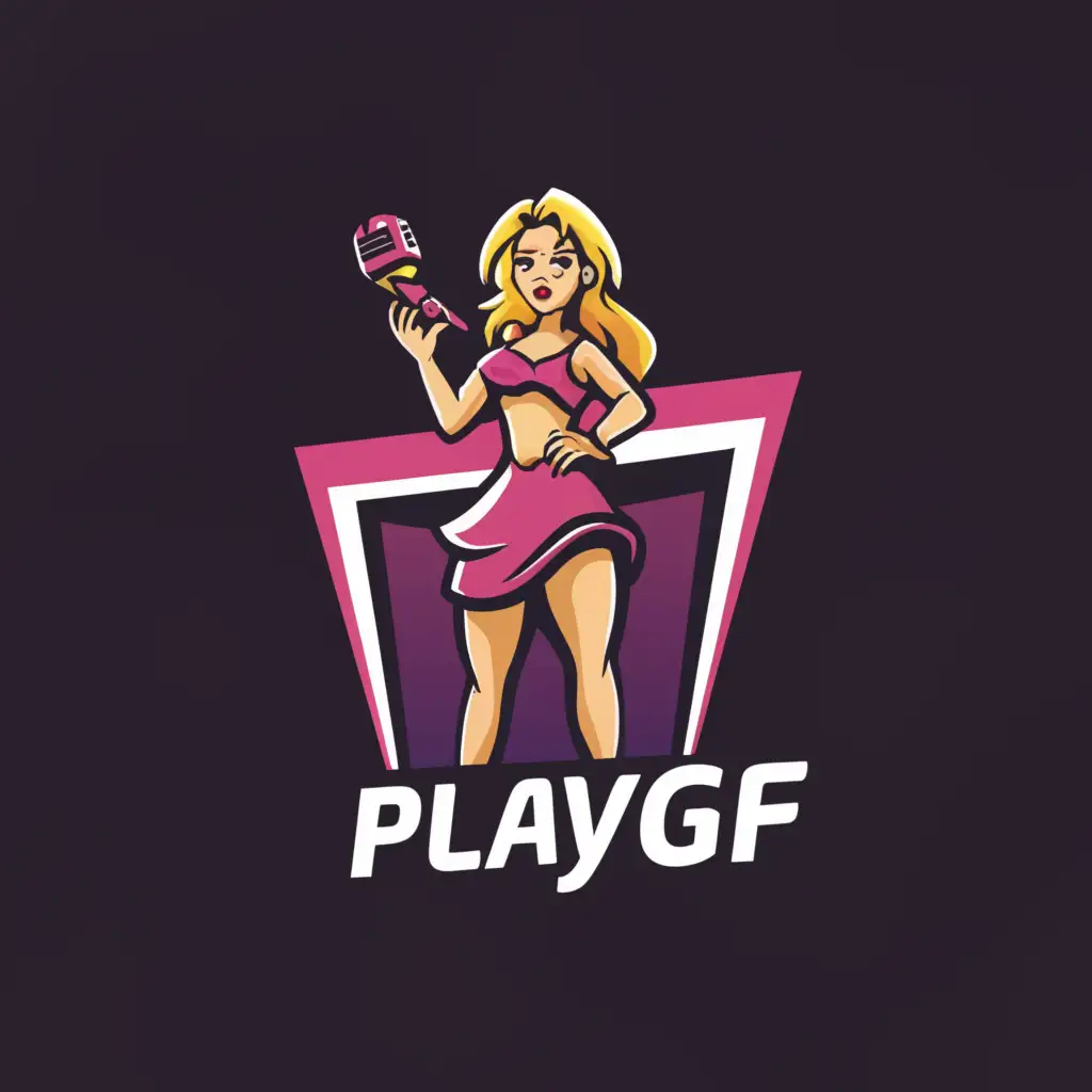 LOGO-Design-For-Playgf-Modern-Text-with-Super-Short-Skirt-Cam-Girl-Icon-on-Clear-Background
