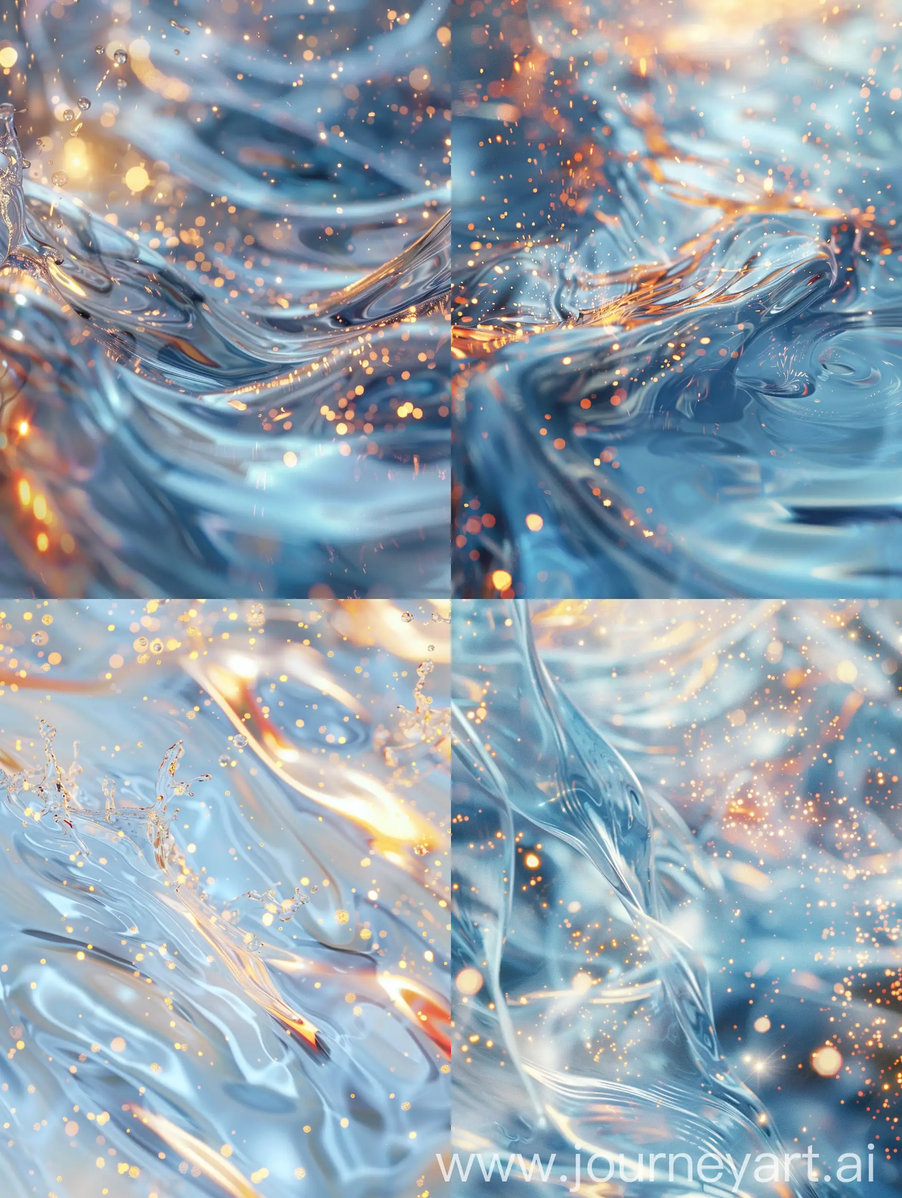 Dreamlike-Golden-Sparks-Flowing-in-Light-Blue-Water