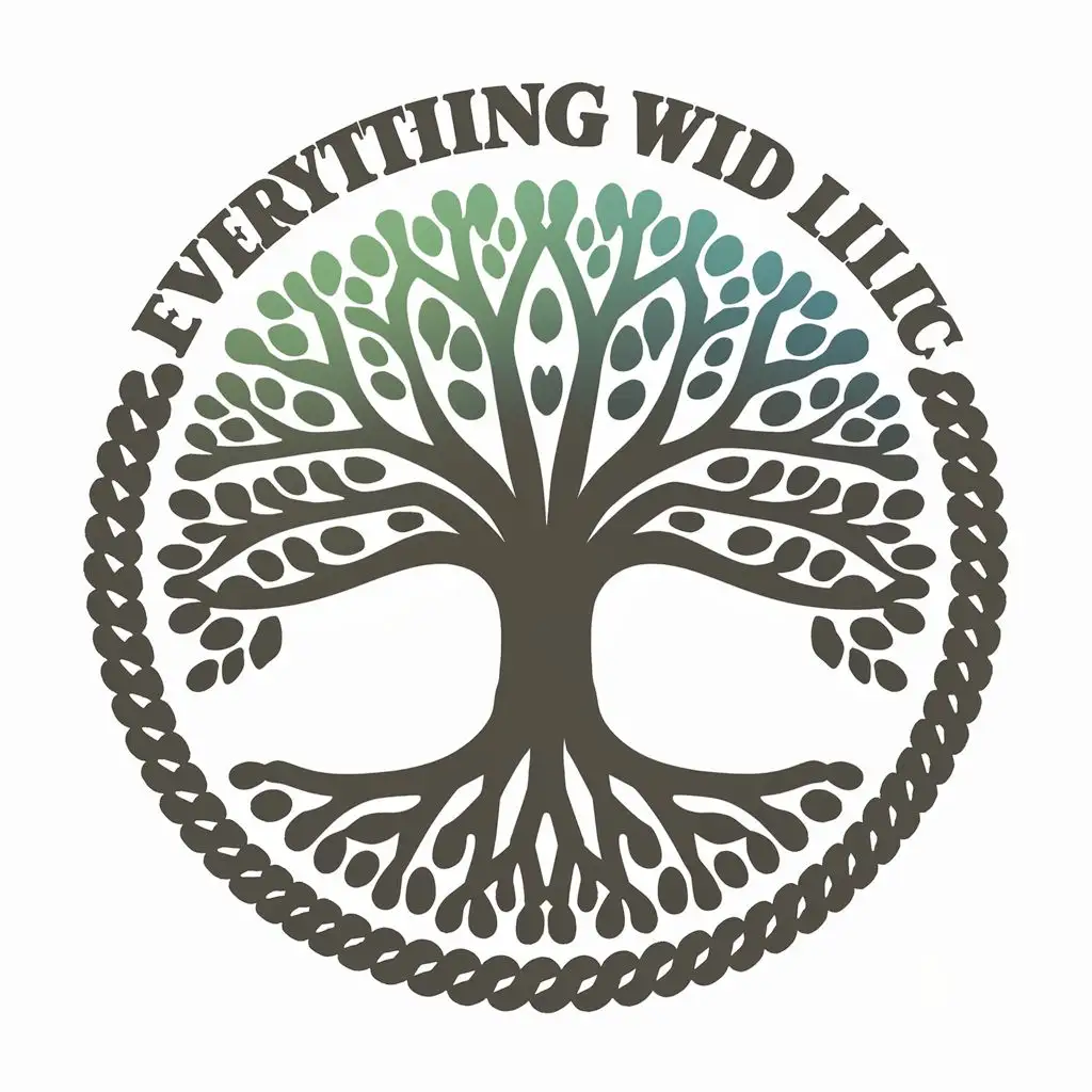 logo, tree of life, with the text "Everything Wild LLC", typography