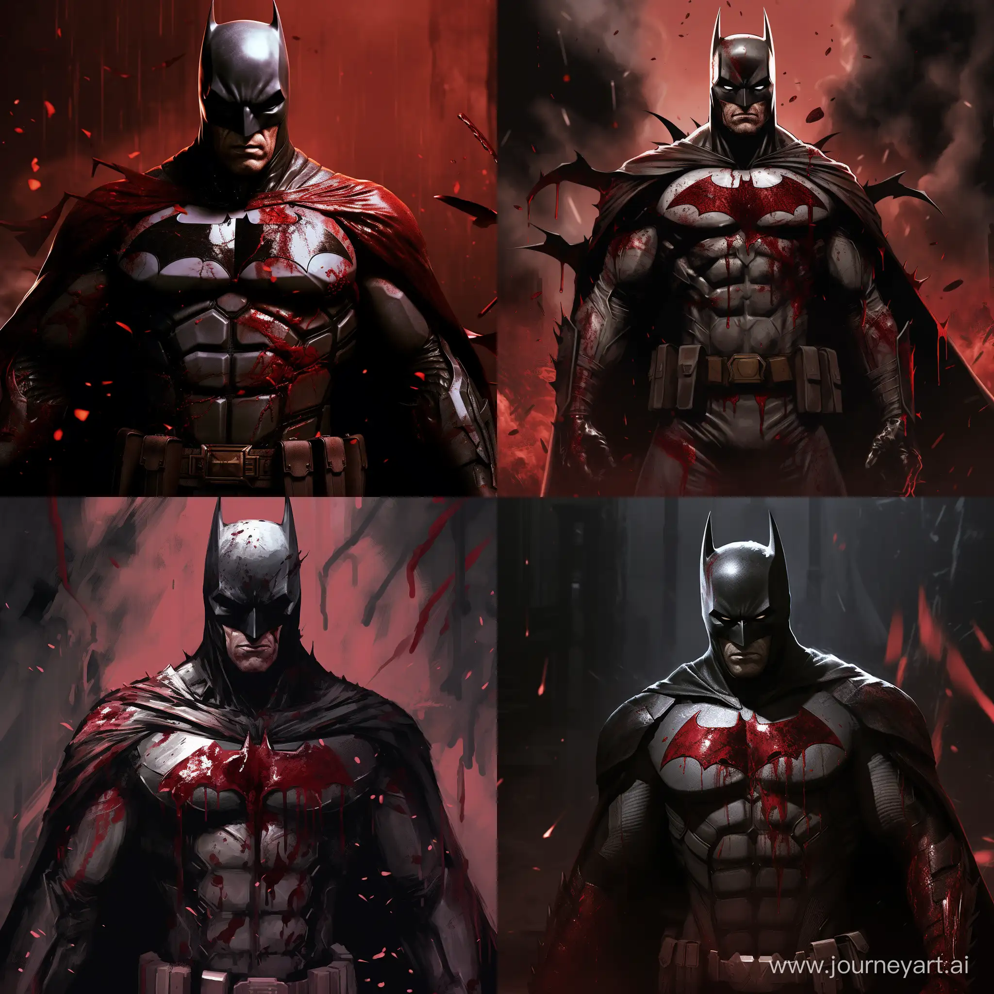 Batman con el traje roto y lleno de sangre tras una pelea