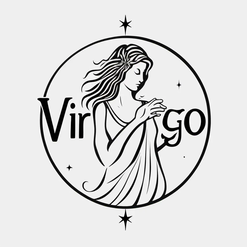 Minimalistic Virgo Zodiac Art in Black and White