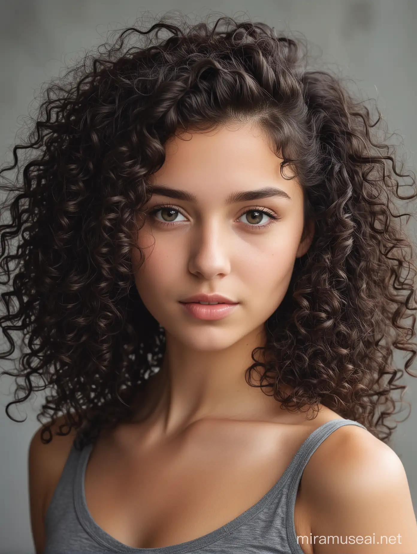 Girl with dark curly hair