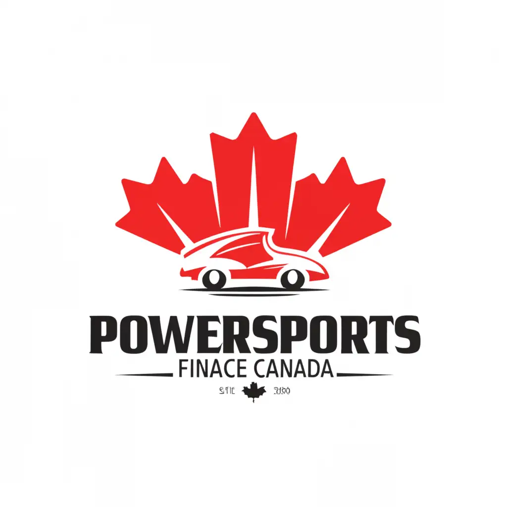 a logo design,with the text "POWERSPORTS FINANCE CANADA", main symbol:Canada flag,complex,clear background