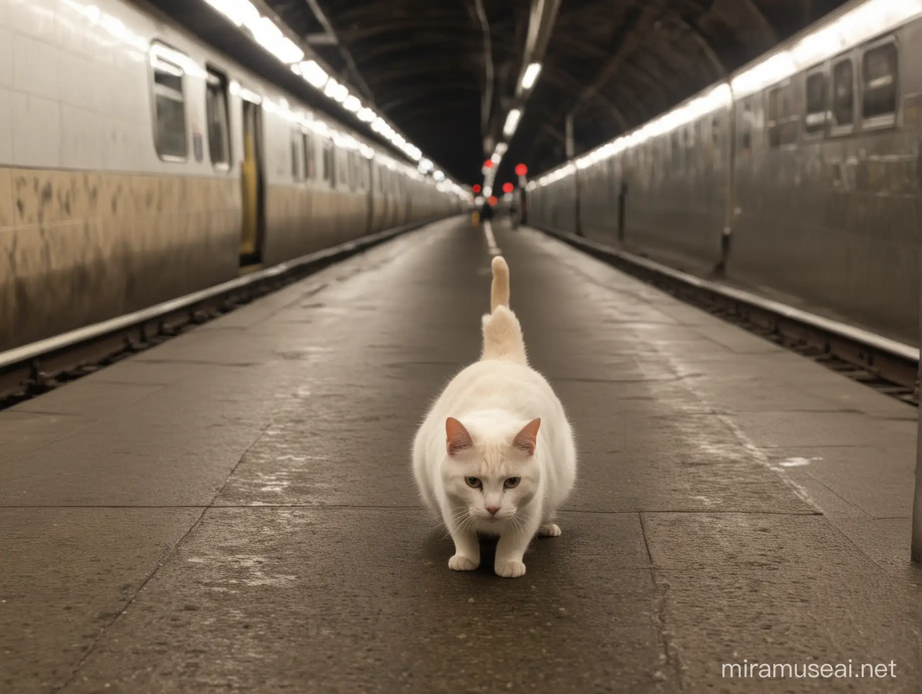 Playful Cats Exploring Subway Tunnels