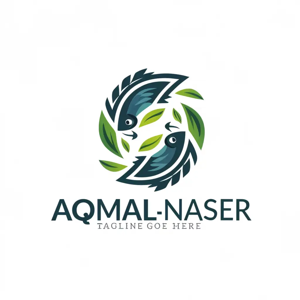 a logo design,with the text "AQMAL-NASER", main symbol:FISH AND NATURE,Moderate,be used in Education industry,clear background