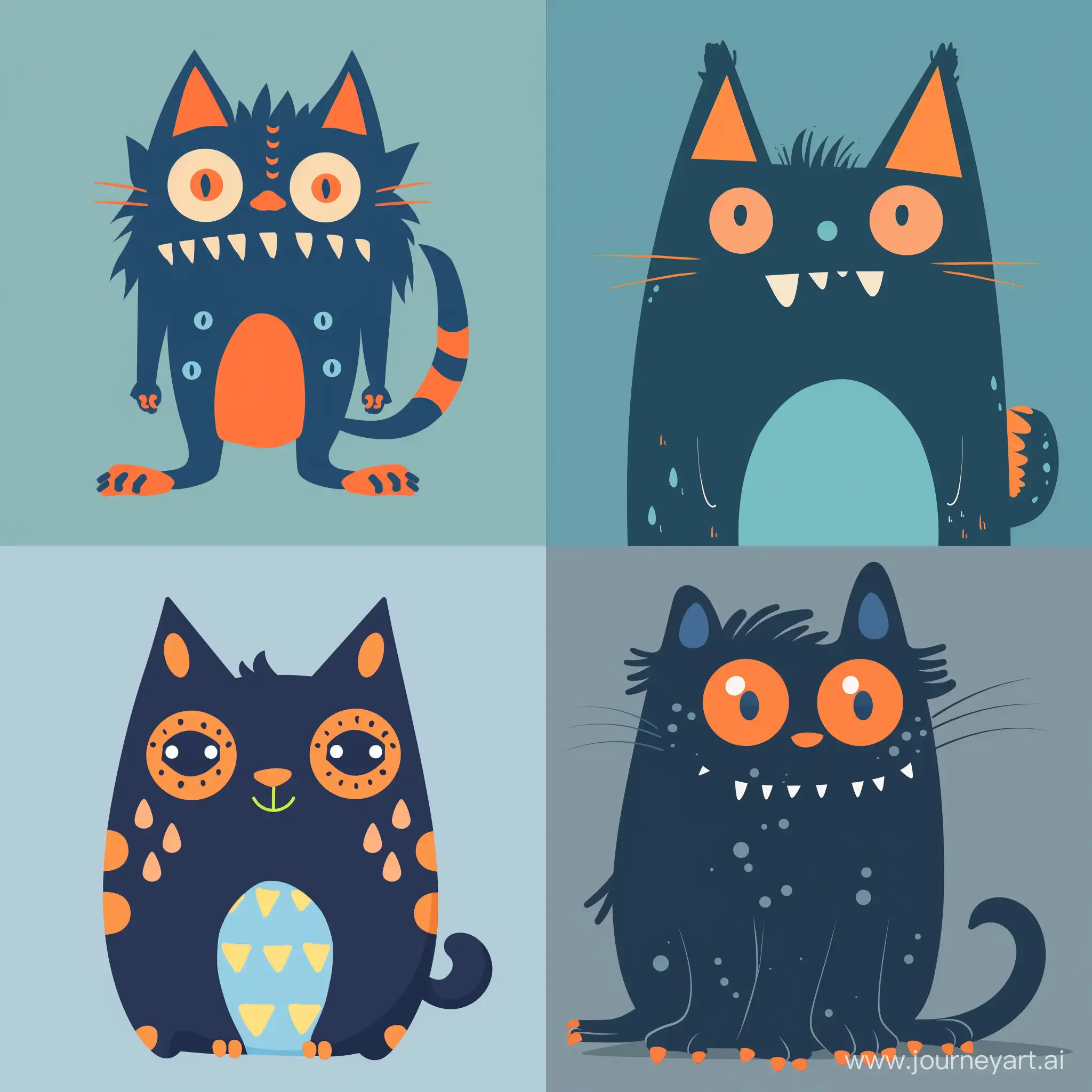 Playful-Blue-and-Orange-Cat-Monster-in-Flat-Style