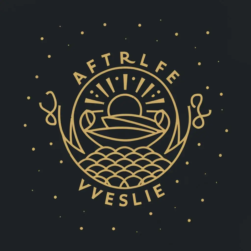 a logo design,with the text "Afterlife Vessel", main symbol:boat crossing river to afterlife,Minimalistic,be used in Religious industry,clear background