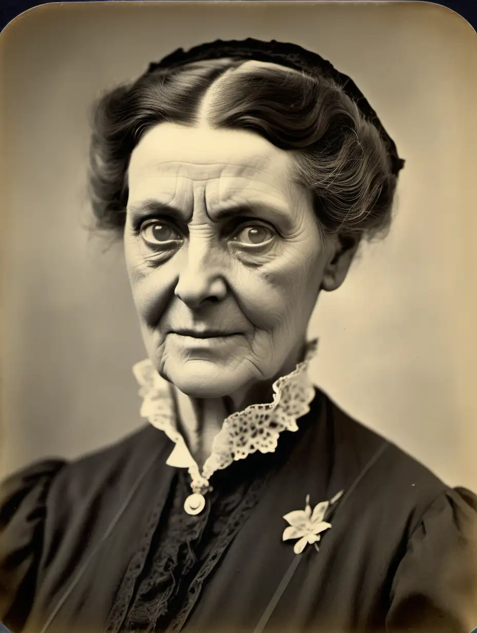 A head and shoulders vintage portrait from around 1900 portraying a severe and slightly thin woman in her 50s, dressed in black, in Funchal, the island of Madeira, the authoritative voice of the family, as well as a sort of symbol or living model of rectitude and virtues, it is said that, at times, she exerted too much influence, even over her husband