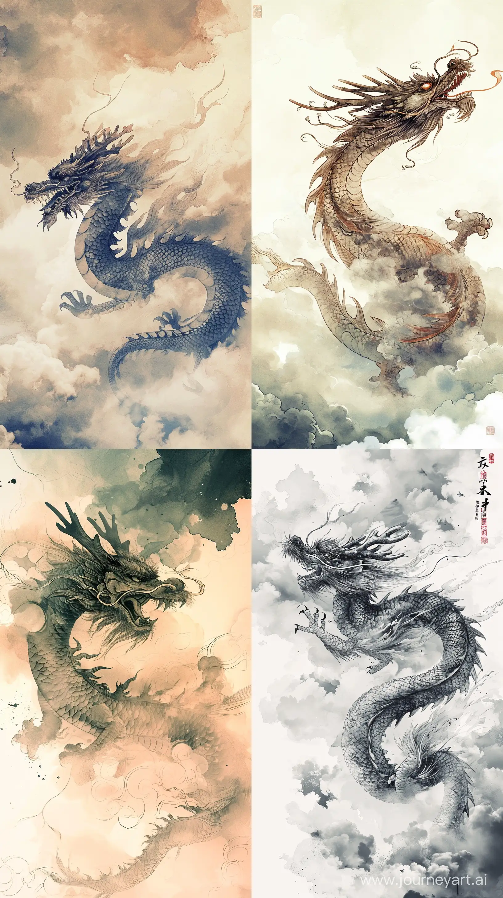 Qi-Baishi-Style-Chinese-Dragon-Soaring-Above-Clouds