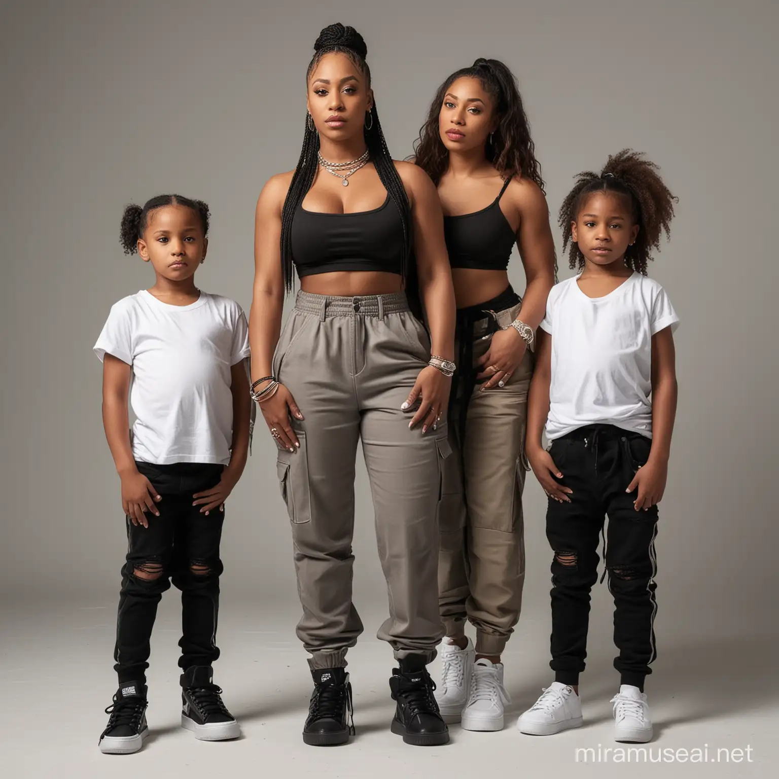 rapper lady of rage standing with her two daughters and son