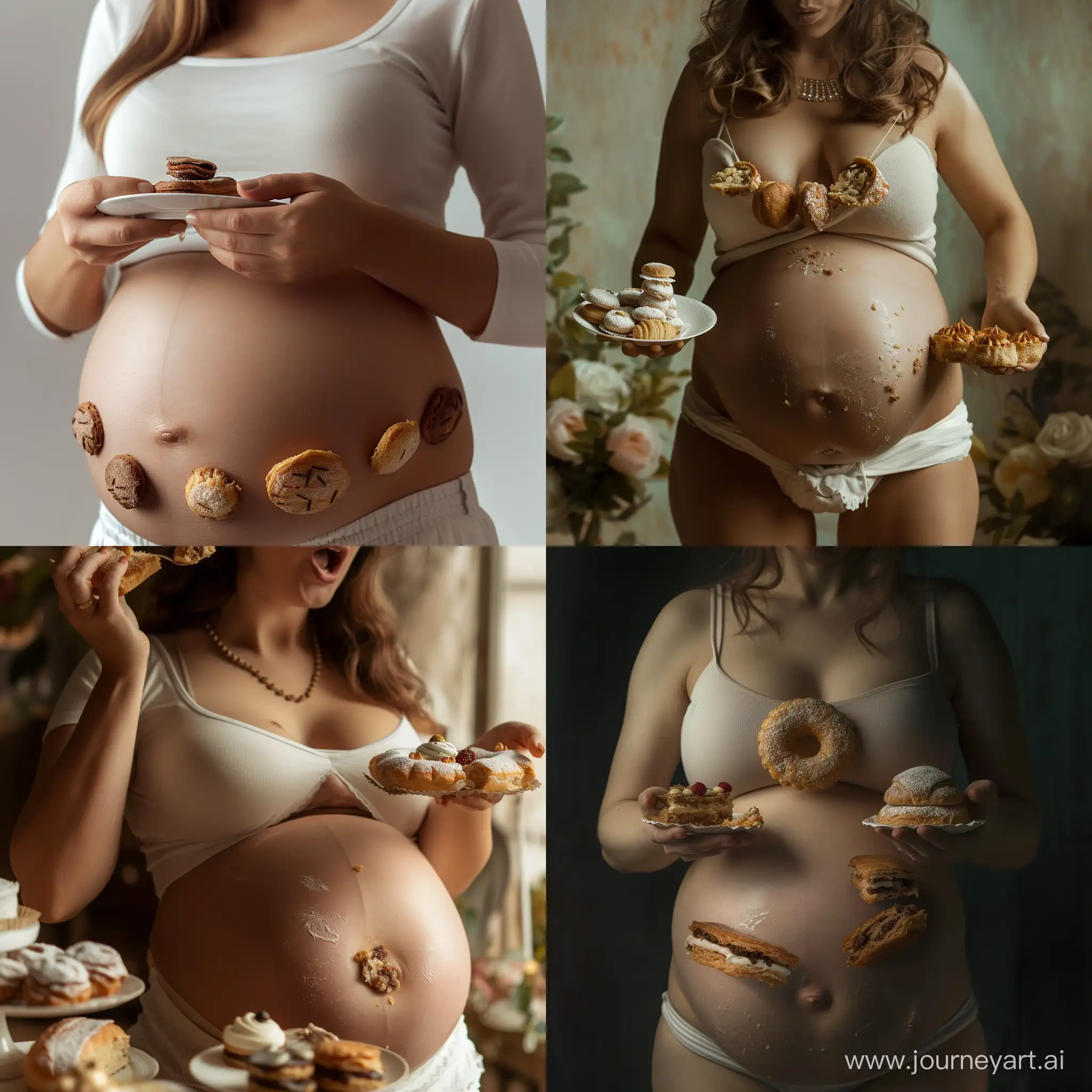 Woman-with-Postpartum-Belly-Indulging-in-Pastries-Realism-Ultra-HD-4K