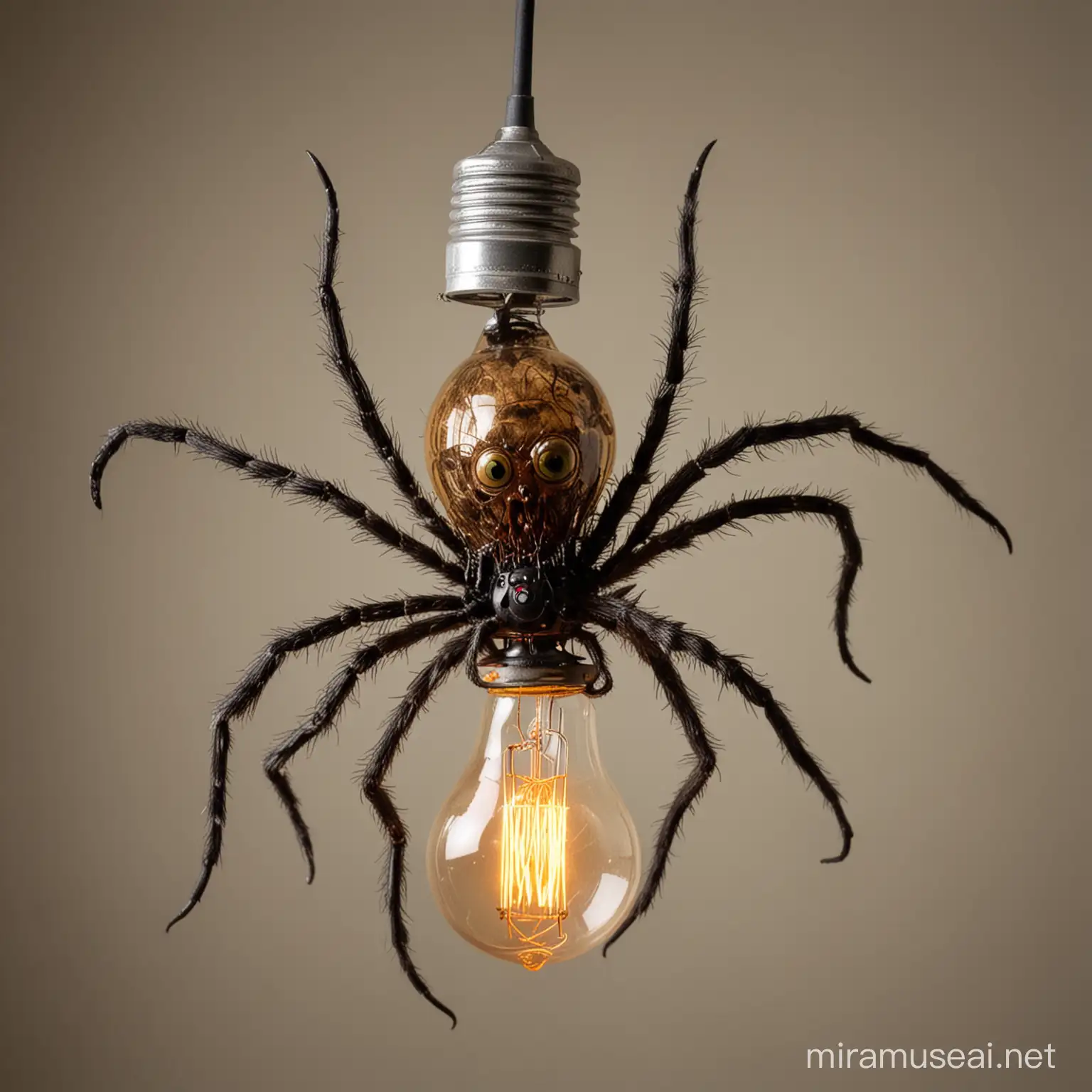 Zombie spider inside a vintage lightbulb