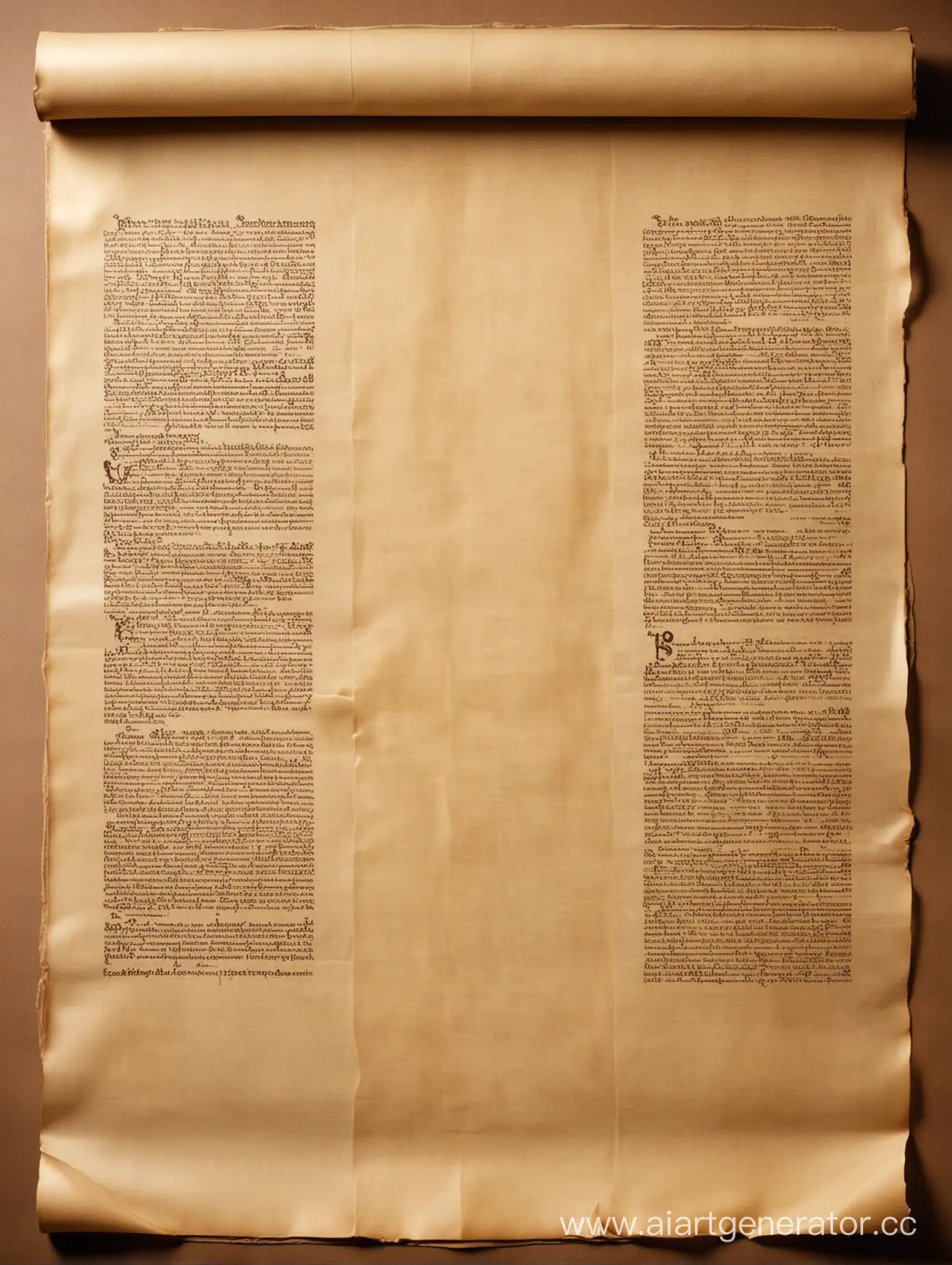 Ancient-Parchment-Scroll-Unfolded-Vertically-on-Wooden-Surface
