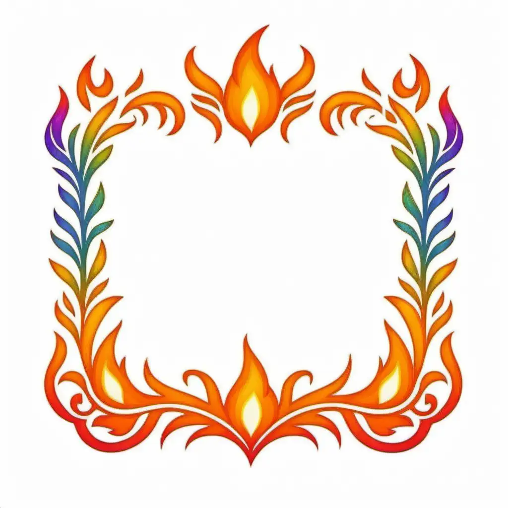 simple icon of a rainbow fire vintage frame, made of border Marigold fire. white background.