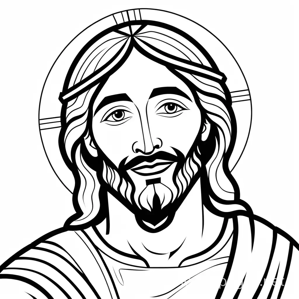 black lines, white background, the profile of a handsome, happy picture of Beloved Jesus.
, Coloring Page, black and white, line art, white background, Simplicity, Ample White Space. The background of the coloring page is plain white to make it easy for young children to color within the lines. The outlines of all the subjects are easy to distinguish, making it simple for kids to color without too much difficulty
