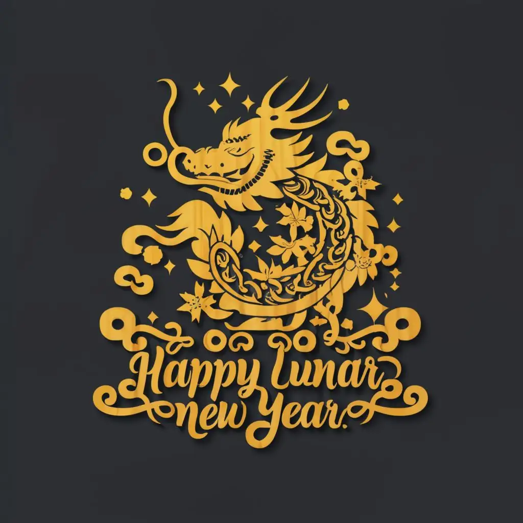 logo, Chinese style dragon made of wood, with the text "Happy Lunar New Year", typography, be used in Travel industry